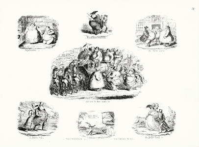 Cartoons by George Cruikshank on the theme of obesity (engraving)