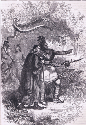Lamberville sent away, illustration from History of the United States published by Cassell Pelter & Galpin, c.1890 (litho)