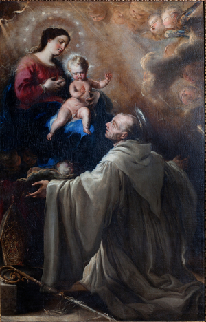 Parish museum. Painting. Saint Bernard and the Madonna with Child. Oil on canvas.