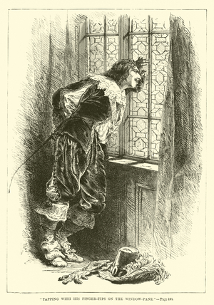 "Tapping with his finger-tips on the window-pane" (engraving)