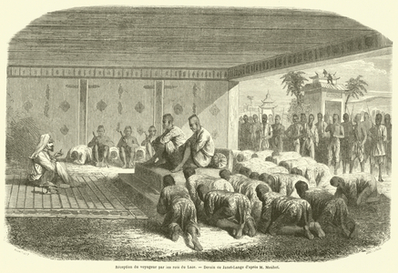 Reception du voyageur par les rois du Laos (engraving)