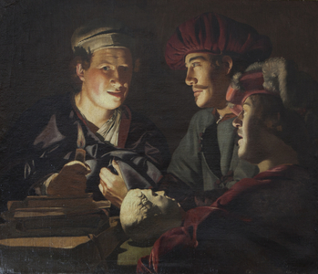 Three Men examining an Antique Head by Candlelight