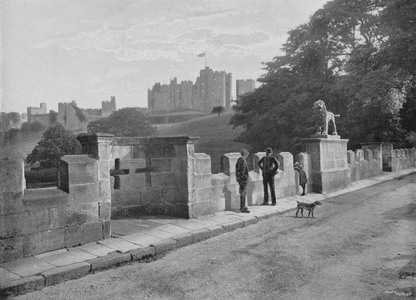 Alnwick, the Lion Bridge and Castle (b/w photo)