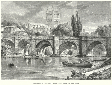 Hereford Cathedral, from the Bank of the Wye (engraving)