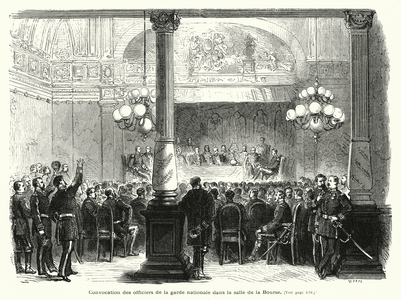 Convocation des officiers de la garde nationale dans le salle de la Bourse (engraving)