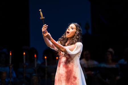 Leonor Bonilla as Miss Lucia in the opera 'Lucia di Lammermoor', rehearsal at Teatro de la Maestranza, October 2018 (photo)
