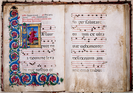Piccolomini Library: choir book,  cod. 16.1, ff. 23v-24r  with “Martyr Saint”, by  Liberale da Verona  (about 1445  - 1527/9).