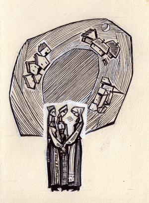 Illustration from "When Rivers Merge" by Petrus Brovka, 1970 (gouache on paper)