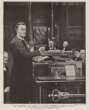 Joseph Chamberlain's speech on the Boer War in the House of Commons on 2 August 1901 (litho)