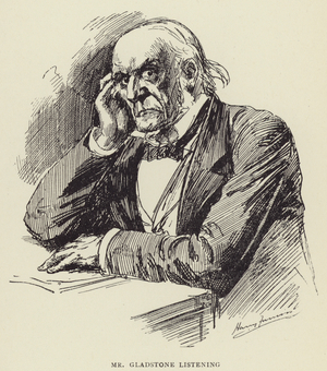 Mr Gladstone listening (litho)
