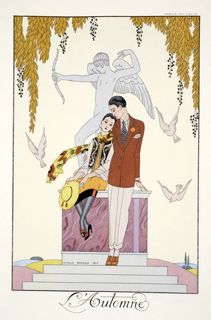 Autumn, from 'Falbalas & Fanfreluches, Almanach des Modes Présentes, Passées et Futures', 1926 (colour litho)