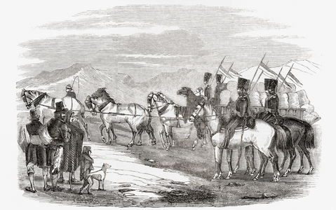 British troops escorting meal cart during Great Famine