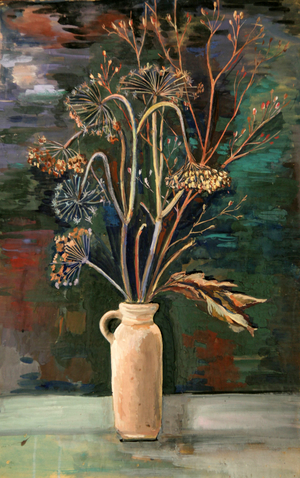Dried Wild Flowers in Jug, 1979 (gouache on paper)
