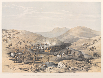 Charge on The Gwanga, Cape of Good Hope, on the 8th June 1846 (coloured lithograph)