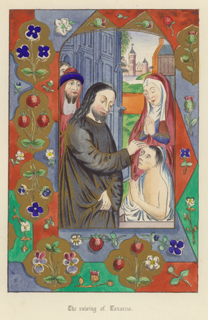 The raising of Lazarus (colour litho)
