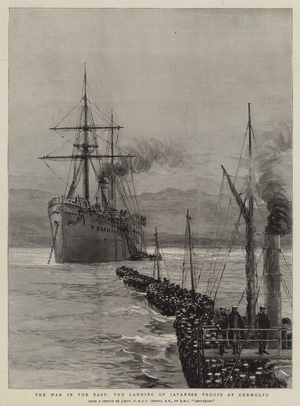 The War in the East, the Landing of Japanese Troops at Chemulpo (engraving)