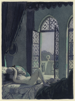 Illustration for memoirs of Casanova (colour litho)