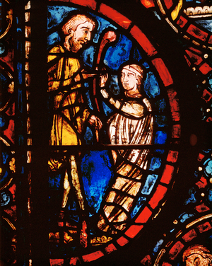 The donors: wheelwrights, coopers, and carpenters (stained glass)