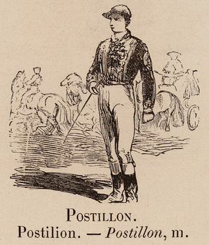 Le Vocabulaire Illustre: Postillon; Postilion (engraving)