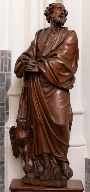 Abbey (Abdij van Tongerlo). The church. Statue of the evangelist.Saint John Wood (wood)