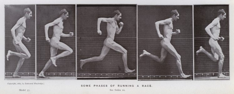 The Human Figure in Motion: Some phases of running for a race (b/w photo)