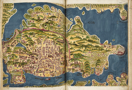 Portuguese illustration of Goa, from the manuscript Livro do Estado da India Oriental of Pedro Barreto de Resende, Sloane MS 197, 1646 (pen & ink with w/c on paper)