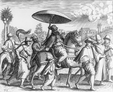Portuguese officials in India, 1599 (engraving) 