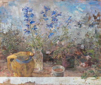 Delphinium in Water in Company, 2014 (oil on panel)