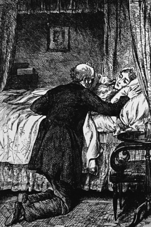 A widower grieving at the deathbed of his wife, 1850