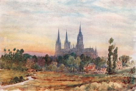 Bayeux from the Meadows (colour litho)
