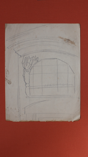 Sketches for the exterior façade and interior of Sandham Memorial Chapel, 1923 (pencil on paper)