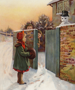 An intimidating snowman (colour litho)