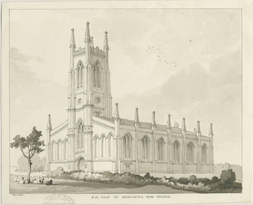 Newcastle-under-Lyme - 'St. George's' (New Church): sepia wash drawing, 1838 (drawing)