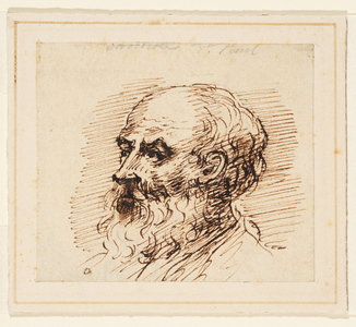 Head of a bearded man, 18th century (pen & ink (brown) on laid paper, laid down on a mount)