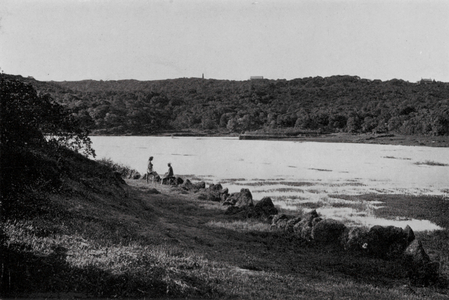 India: A view of the Lake, Mahabaleshwar (b/w photo)