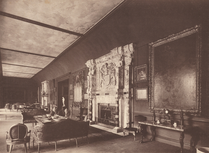 Fireplace in the gallery, Cobham Hall, Kent (b/w photo)
