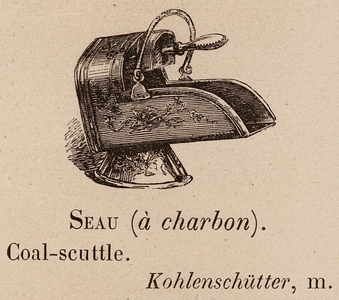 Le Vocabulaire Illustre: Seau (a charbon); Coal-scuttle; Kohlenschutter (engraving)