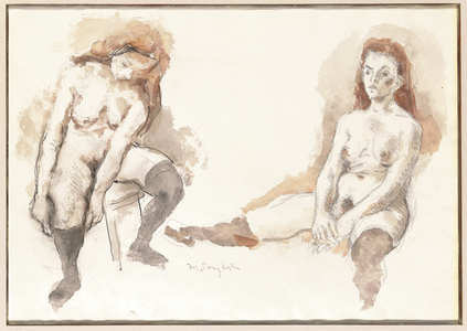 Study of Two Nudes (watercolour and charcoal on paper)
