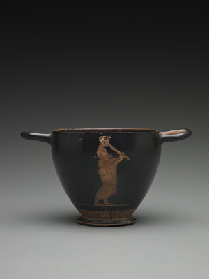 Attic Red-Figure Skyphos: Flute Player And Youth (terracotta)
