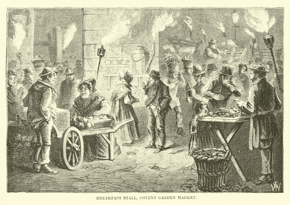 Breakfast stall, Covent Garden Market (engraving)