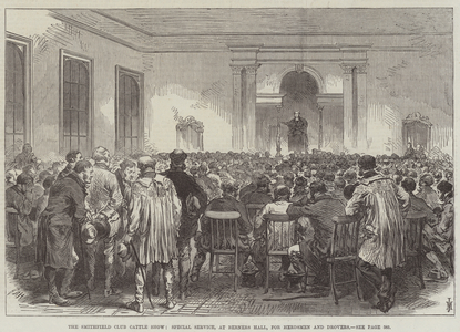 The Smithfield Club Cattle Show, Special Service, at Berners Hall, for Herdsmen and Drovers (engraving)