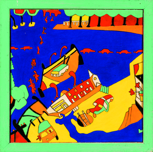 Trolley in the Plaza, 1965 (acrylic on board)