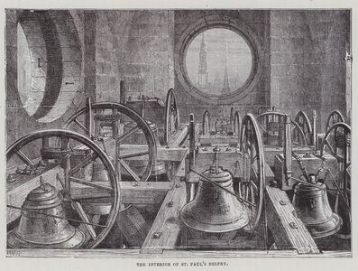 The interior of St Pauls Cathedral belfry (engraving)