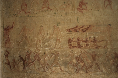 Relief, Daily life scenes, Mastaba of Ptahhotep and Akhethotep, Egypt