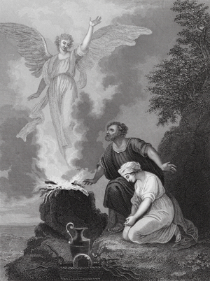 Manoah's Sacrifice, Judges, Ch 13, v 15, 22 (engraving)