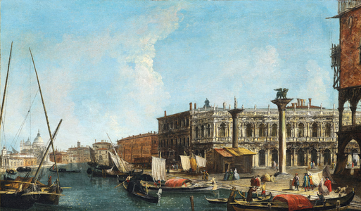 Entrance to the Grand Canal in Venice with the Piazetta and the Libreria Marciana on the right, the Dogana and Santa Maria della Salute on the left, 1737 (oil on canvas)