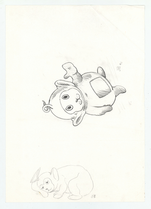 Po from above with another Tubbie sketch, 1995 (pencil)