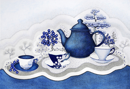 Willow Tea Set Scene, c. 2017 (pen, ink & pencil)