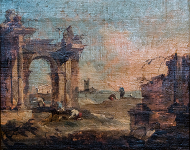 Caprice with figures and ruins, ca. 1775-1780 (oil on wood)