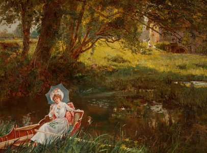 Lady in a Punt (oil on canvas)
